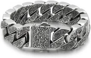 Italian Real Men Heavy S925 Sterling Silver Bracelets, Unique Luxury Vintage Style Men's Silver Bracelet, Chunk Chain Bracelets Nice Gift for My Man, Son, Boyfriend, Dad