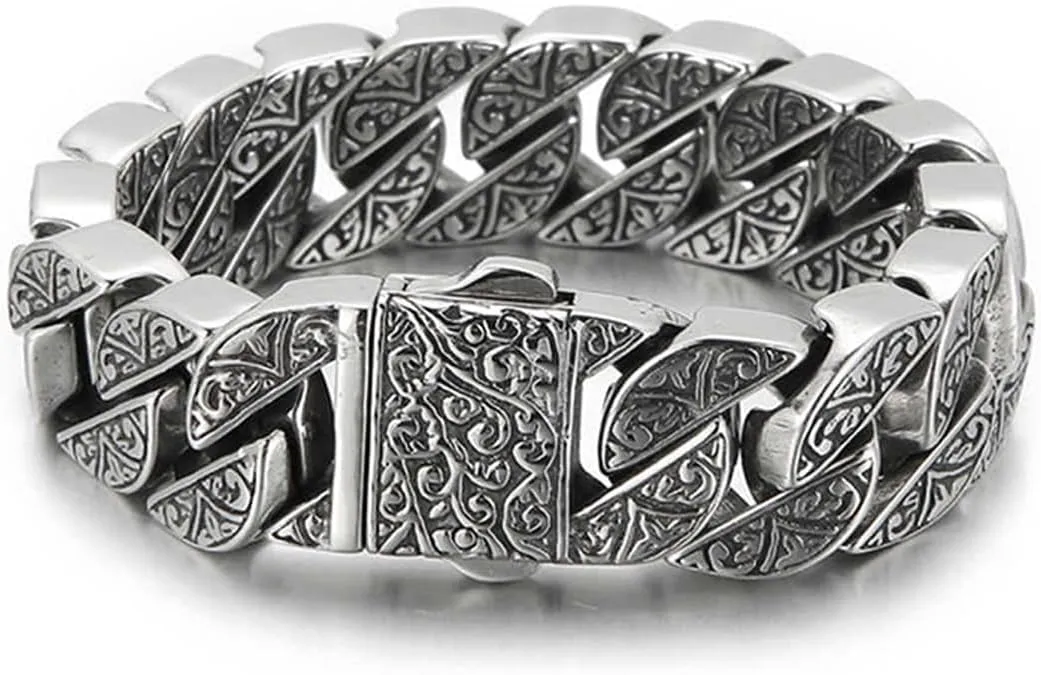 Italian Real Men Heavy S925 Sterling Silver Bracelets, Unique Luxury Vintage Style Men's Silver Bracelet, Chunk Chain Bracelets Nice Gift for My Man, Son, Boyfriend, Dad