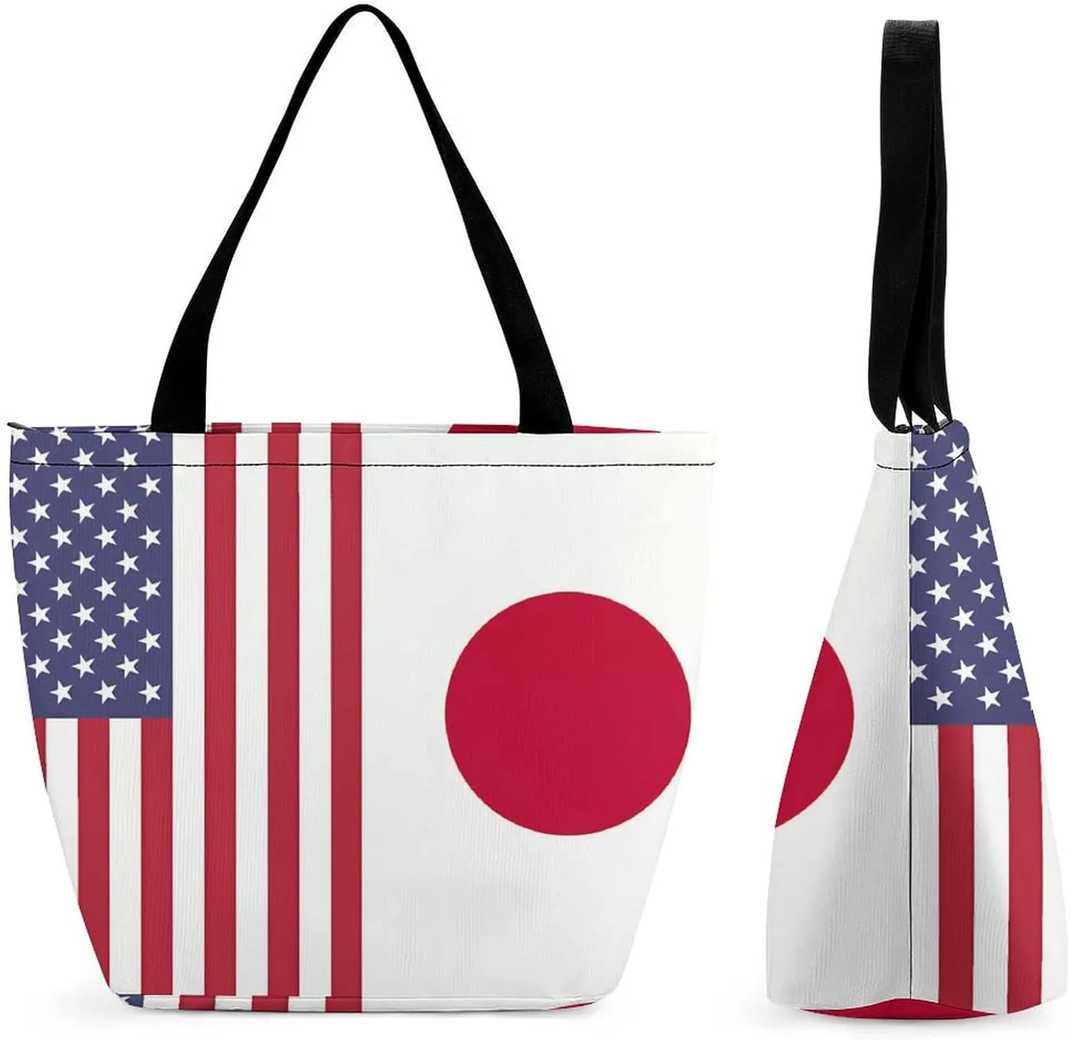 Japan U.S. Flag Womens Tote Bag Purse with Zippered Shoulder Handbags For Work
