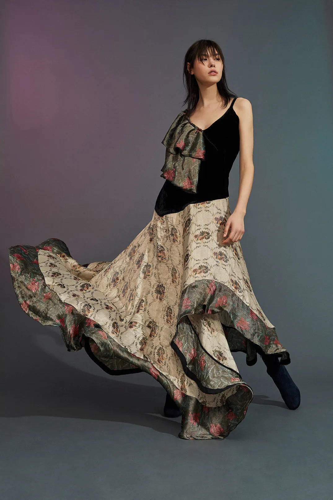 Jasmine Metallic Asymmetric Gown