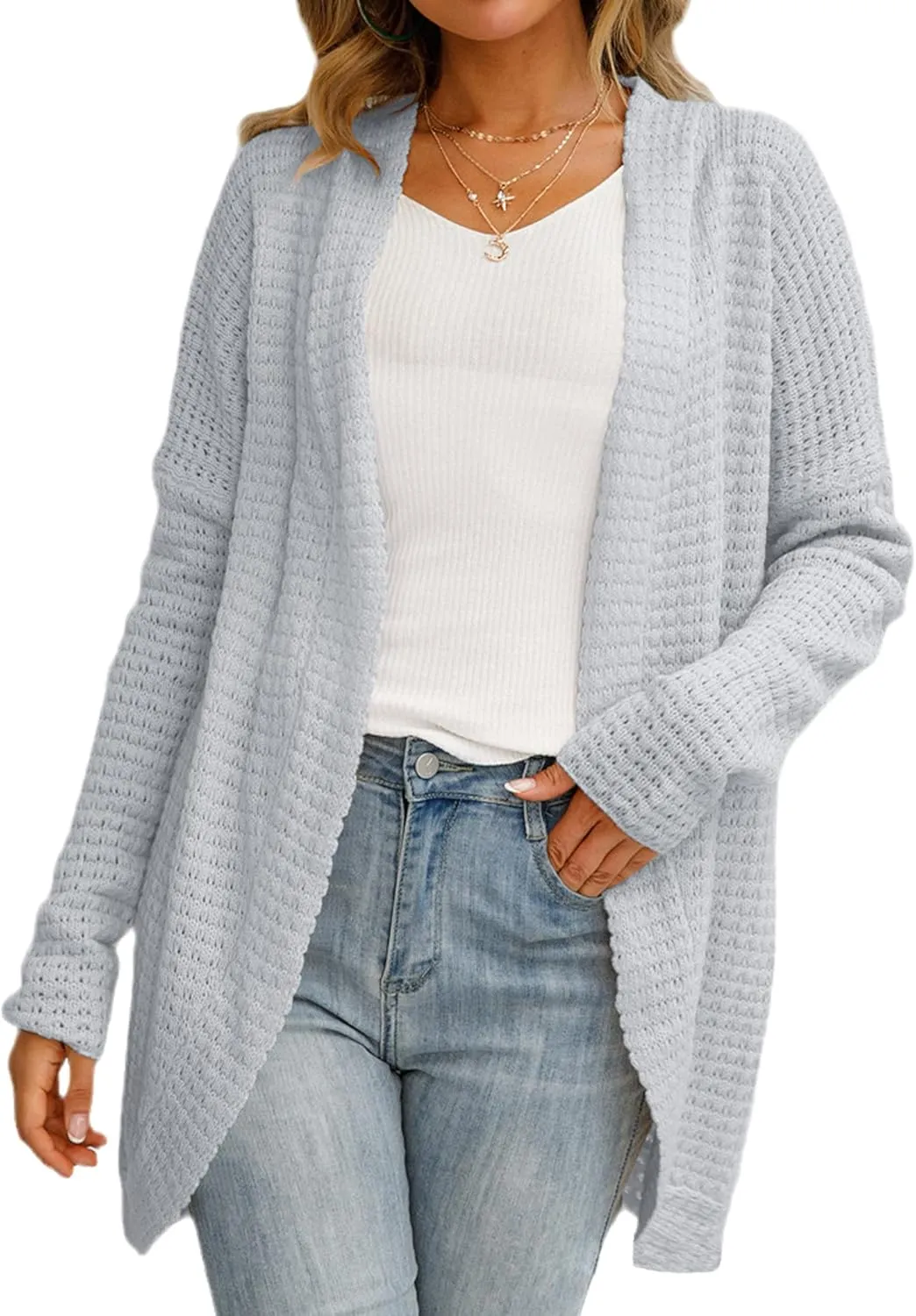 JASTIE Women's Open Front Cardigans Chunky Knit Lightweight Sweaters Long Sleeve Casual Solid Outwear