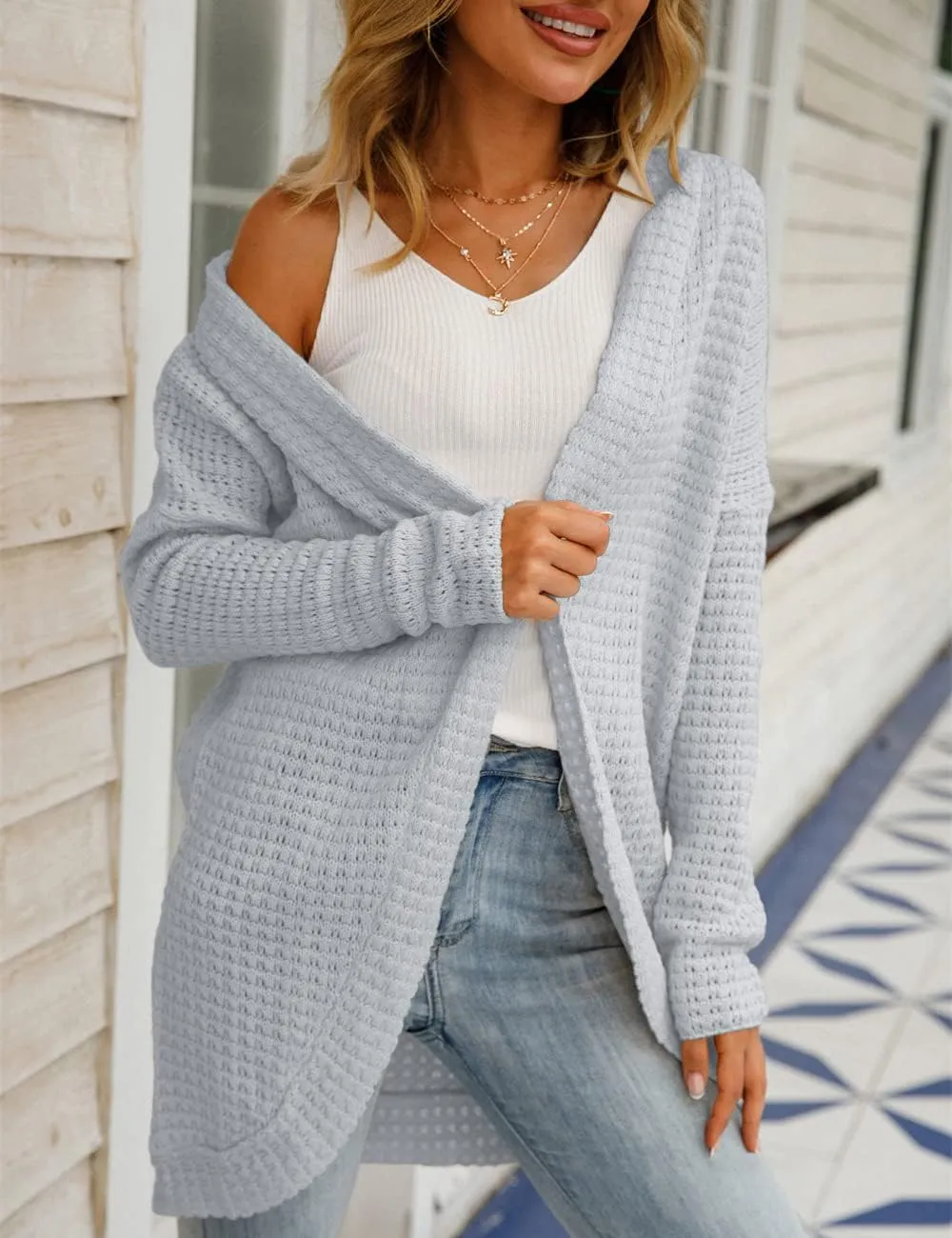 JASTIE Women's Open Front Cardigans Chunky Knit Lightweight Sweaters Long Sleeve Casual Solid Outwear