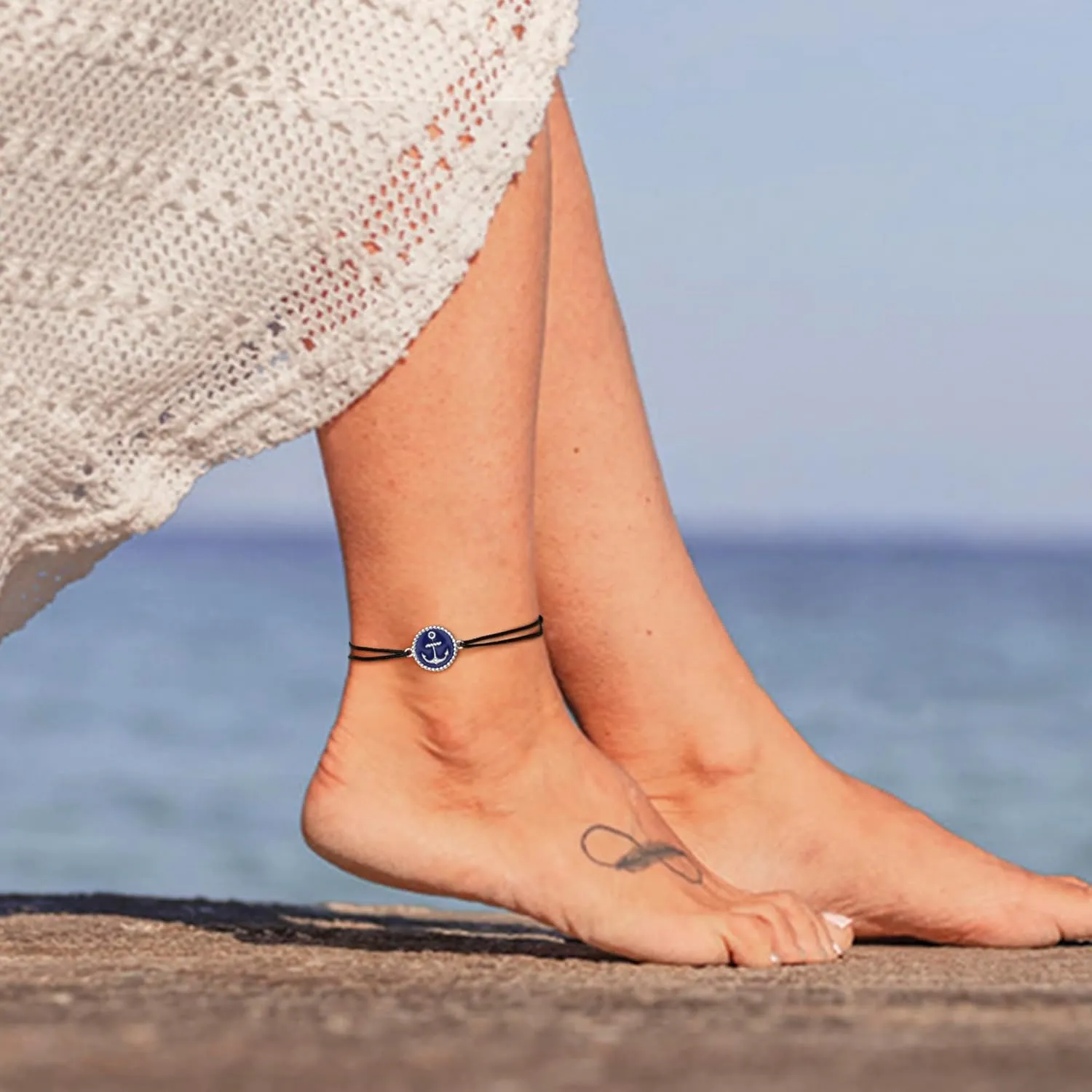 JENDEAR SHINE 925 Sterling Silver Anklet for Women, Handmade Rope Chain Waterproof and Adjustable, Ladies Summer Beach Anklet Jewelry