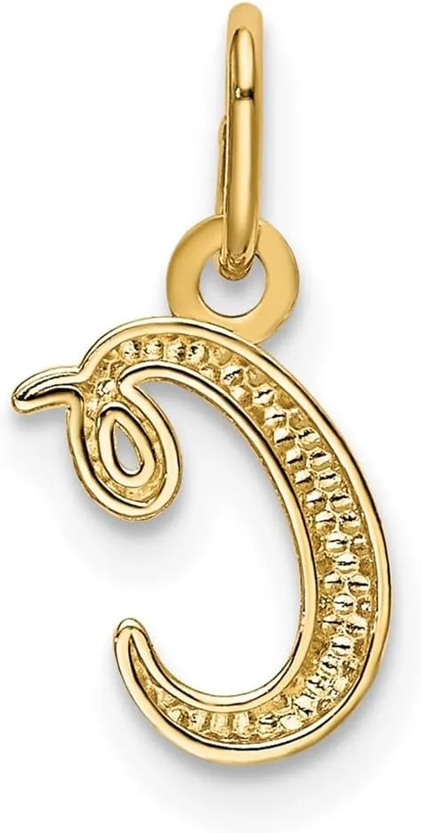 Jewelry Affairs 14K Yellow Gold Script Initial Letter Charm Pendant, 14x10mm