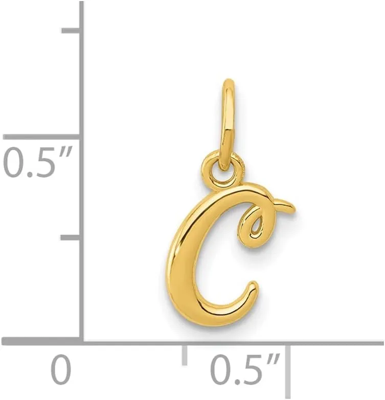 Jewelry Affairs 14K Yellow Gold Script Initial Letter Charm Pendant, 14x10mm