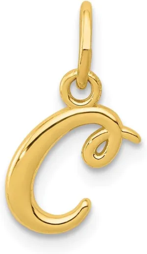 Jewelry Affairs 14K Yellow Gold Script Initial Letter Charm Pendant, 14x10mm