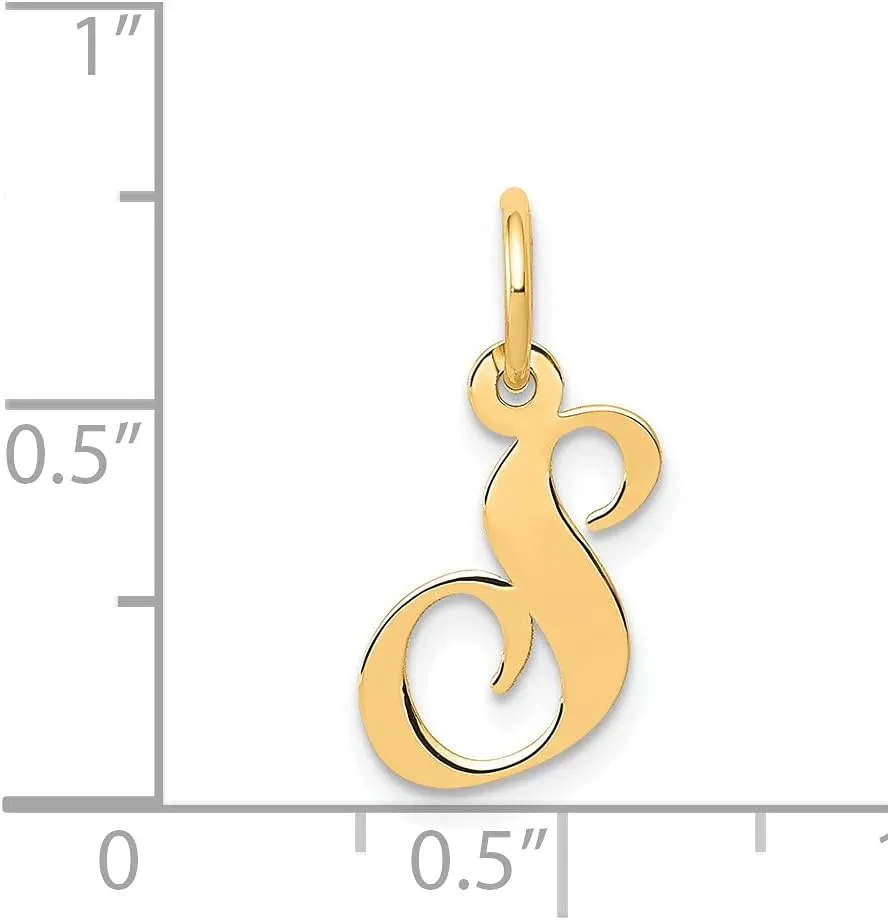 Jewelry Affairs 14K Yellow Gold Script Letter Initial Pendant Charm, 12x15mm