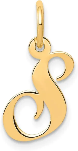 Jewelry Affairs 14K Yellow Gold Script Letter Initial Pendant Charm, 12x15mm