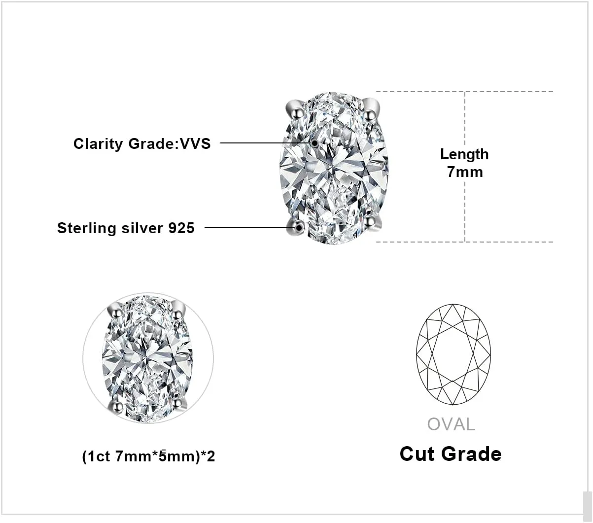 JewelryPalace Oval Cut 2ct Moissanite Solitaire Stud Earrings for Women, 925 Sterling Silver 14k Gold Plated Earrings for Her, Classic Simulated Diamond Earrings VVS D-F