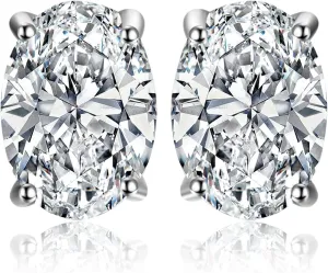 JewelryPalace Oval Cut 2ct Moissanite Solitaire Stud Earrings for Women, 925 Sterling Silver 14k Gold Plated Earrings for Her, Classic Simulated Diamond Earrings VVS D-F