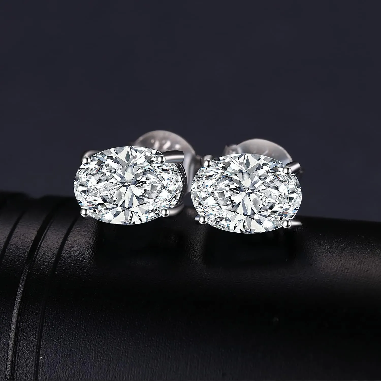 JewelryPalace Oval Cut 2ct Moissanite Solitaire Stud Earrings for Women, 925 Sterling Silver 14k Gold Plated Earrings for Her, Classic Simulated Diamond Earrings VVS D-F