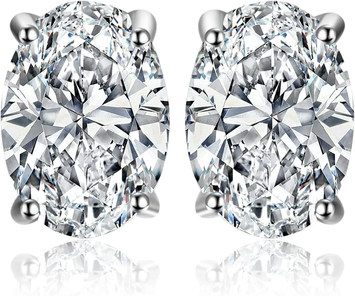 JewelryPalace Oval Cut 2ct Moissanite Solitaire Stud Earrings for Women, 925 Sterling Silver 14k Gold Plated Earrings for Her, Classic Simulated Diamond Earrings VVS D-F
