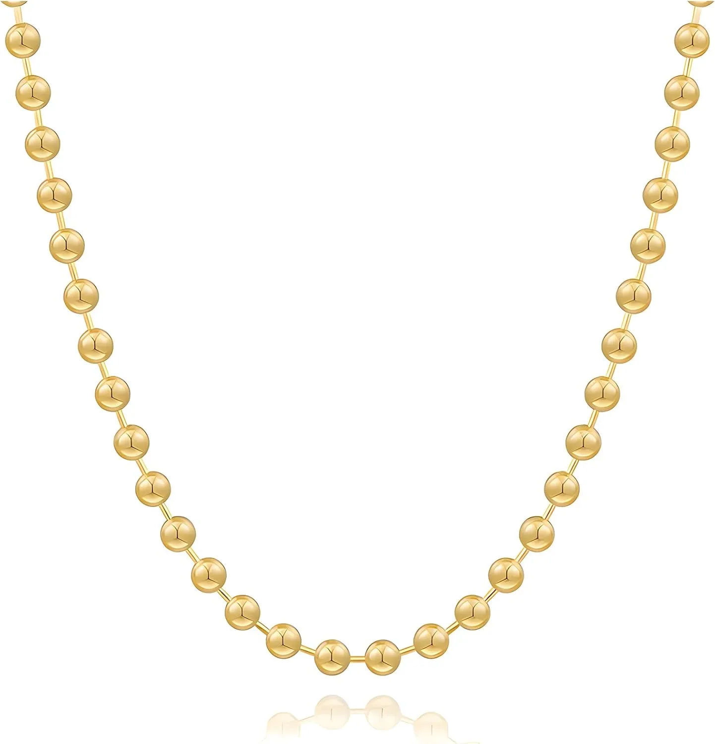 JNF 14K Gold-Plated Ball Love Necklace for Women Chunky Heart Necklace Layering Beaded Chain Choker Necklaces Length 18 Inches Adjustable