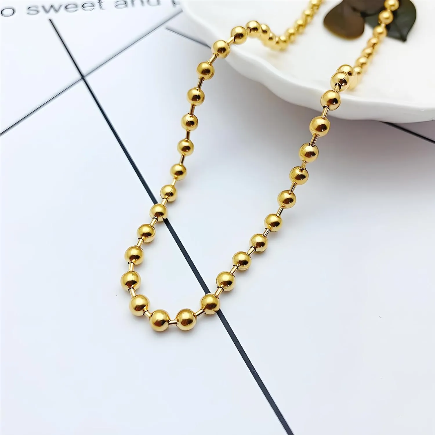 JNF 14K Gold-Plated Ball Love Necklace for Women Chunky Heart Necklace Layering Beaded Chain Choker Necklaces Length 18 Inches Adjustable