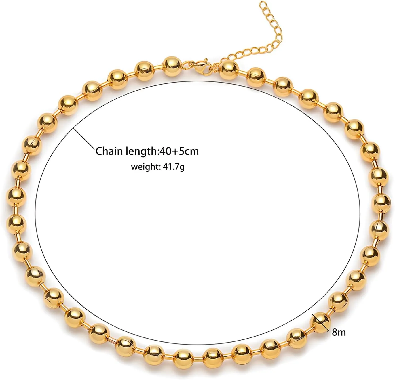 JNF 14K Gold-Plated Ball Love Necklace for Women Chunky Heart Necklace Layering Beaded Chain Choker Necklaces Length 18 Inches Adjustable
