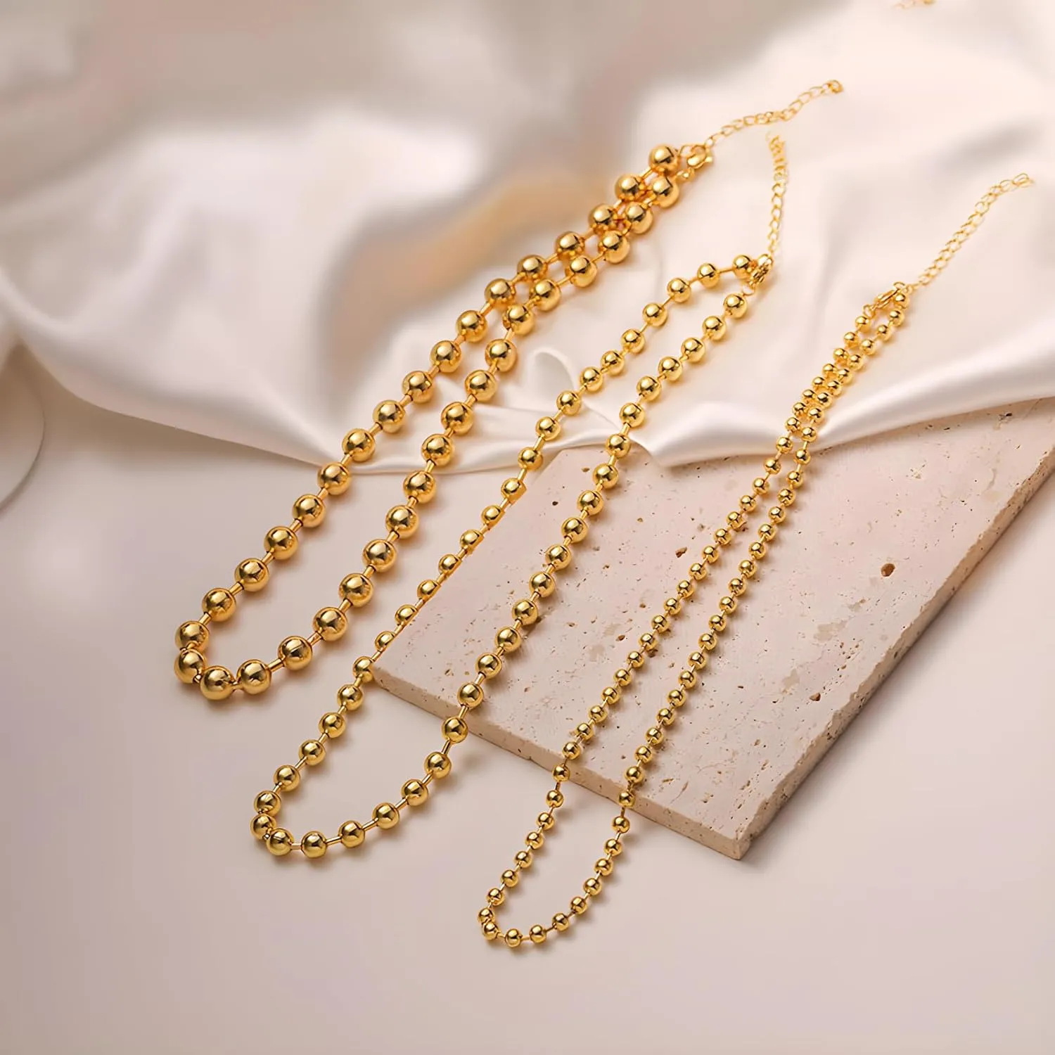 JNF 14K Gold-Plated Ball Love Necklace for Women Chunky Heart Necklace Layering Beaded Chain Choker Necklaces Length 18 Inches Adjustable