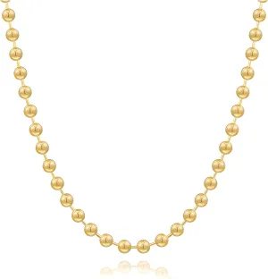 JNF 14K Gold-Plated Ball Love Necklace for Women Chunky Heart Necklace Layering Beaded Chain Choker Necklaces Length 18 Inches Adjustable