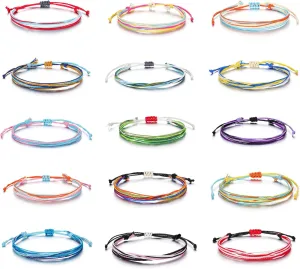 Jovivi 15 Pieces Surfer Wave Friendship Bracelets Set Handmade Waterproof Adjustable Braided Strand String Bracelets Anklets Boho Jewelry for Women