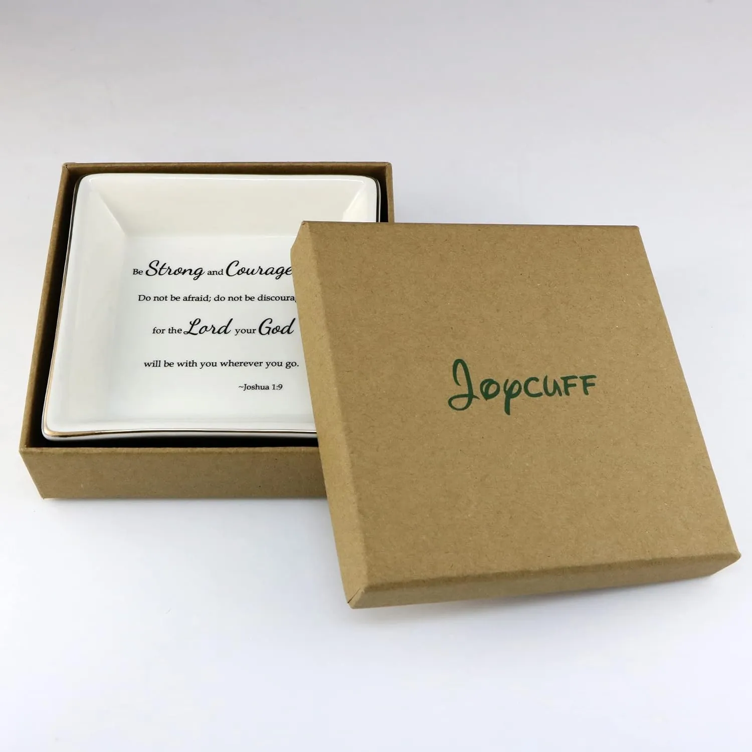 JoycuFF Christian Gifts for Women Inspirational Religious Jewelry Trinket Dish Birthday Gifts for Sister Daughter Mother Aunt Christians Be Strong and Courageous Ring Holder