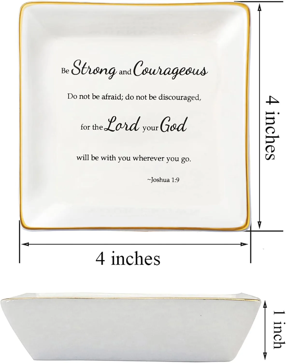 JoycuFF Christian Gifts for Women Inspirational Religious Jewelry Trinket Dish Birthday Gifts for Sister Daughter Mother Aunt Christians Be Strong and Courageous Ring Holder
