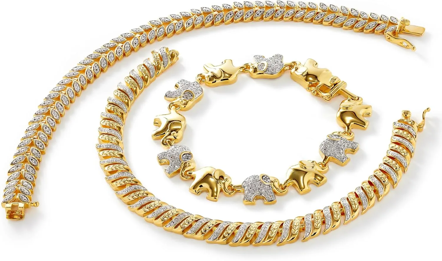 JTV 14k Gold Plated Diamond Tennis Bracelet Set - Tennis Bracelets for Women - Diamond Tennis Bracelet Set of 3 -Gold Tennis Bracelet for Women - Perfect Wedding Jewelry - 7.5 Inch