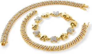 JTV 14k Gold Plated Diamond Tennis Bracelet Set - Tennis Bracelets for Women - Diamond Tennis Bracelet Set of 3 -Gold Tennis Bracelet for Women - Perfect Wedding Jewelry - 7.5 Inch