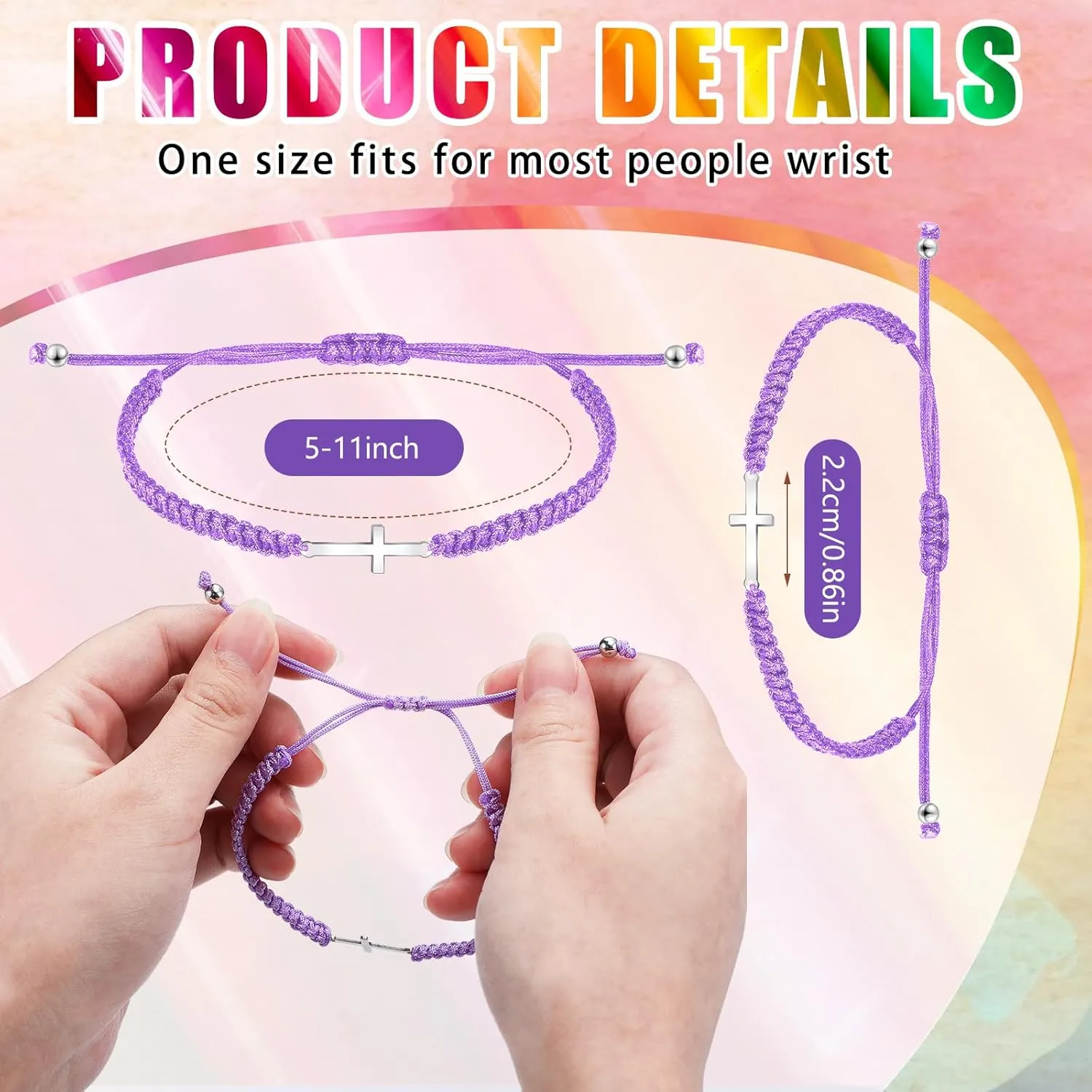 Junkin 50 Pcs Cross Bracelet Bulk Christian Religious Friendship Jesus Adjustable Bracelet Rope Cord Braided Promise Jewelry gift for Women Men
