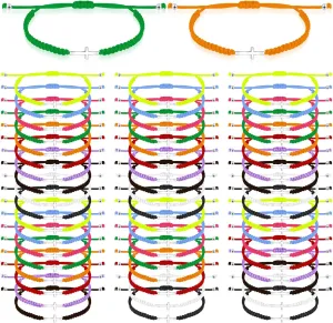 Junkin 50 Pcs Cross Bracelet Bulk Christian Religious Friendship Jesus Adjustable Bracelet Rope Cord Braided Promise Jewelry gift for Women Men