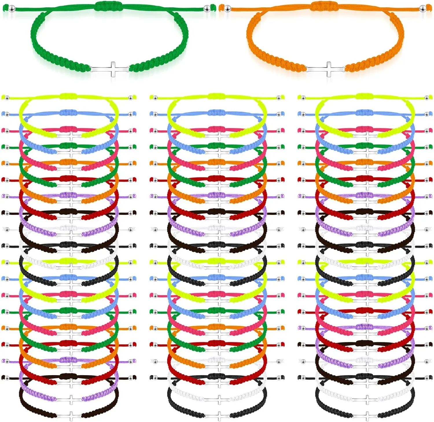Junkin 50 Pcs Cross Bracelet Bulk Christian Religious Friendship Jesus Adjustable Bracelet Rope Cord Braided Promise Jewelry gift for Women Men