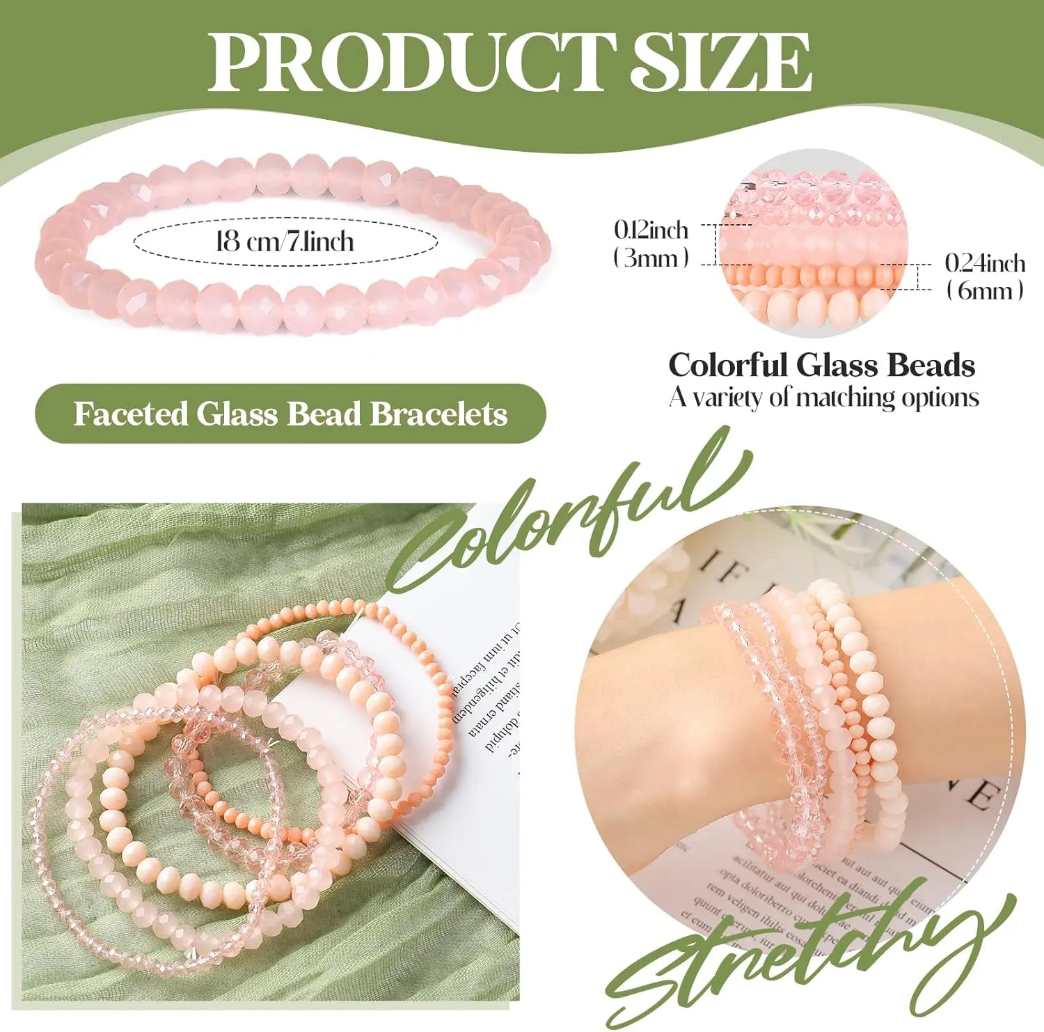 Junkin 60 Pcs Crystal Beaded Bracelets Bulk for Women Bohemian Multi Layer Stacking Statement Stretchy Strand Crystal Bead Bracelets Versatile Slip on Shiny