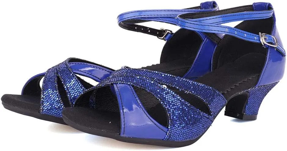 JUODVMP Womens Latin Dance Shoes Peep Toe Sequins Ballroom Dance Dress Shoes for Wedding Evening Shoes,DY05