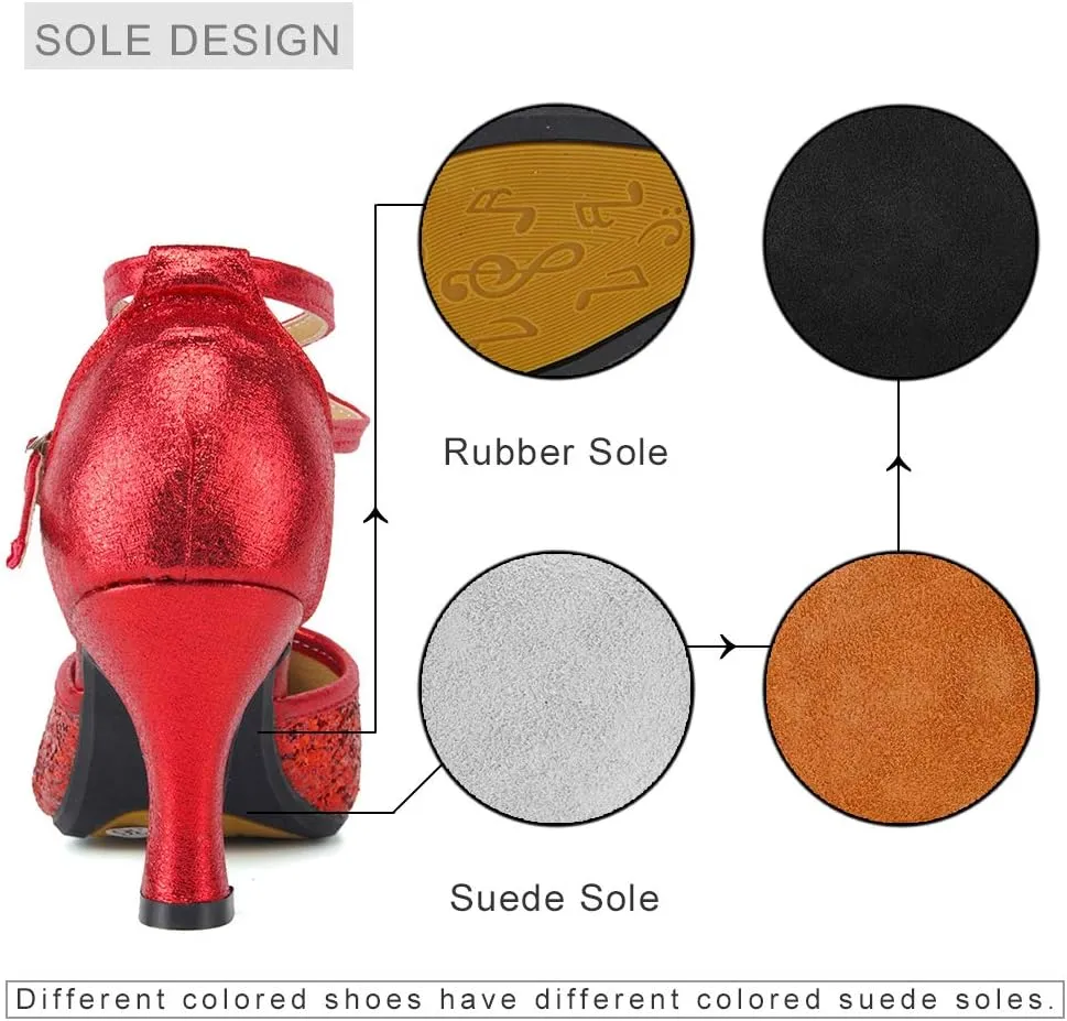 JUODVMP Womens Latin Dance Shoes Peep Toe Sequins Ballroom Dance Dress Shoes for Wedding Evening Shoes,DY05
