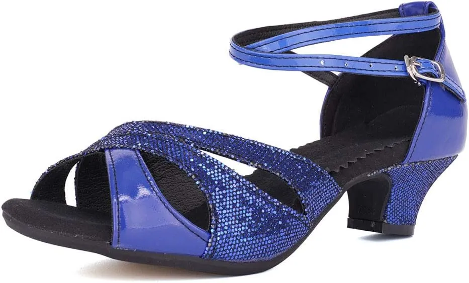 JUODVMP Womens Latin Dance Shoes Peep Toe Sequins Ballroom Dance Dress Shoes for Wedding Evening Shoes,DY05