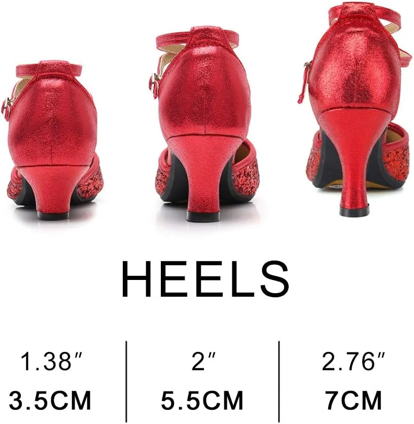 JUODVMP Womens Latin Dance Shoes Peep Toe Sequins Ballroom Dance Dress Shoes for Wedding Evening Shoes,DY05