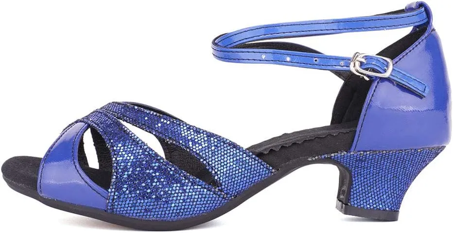 JUODVMP Womens Latin Dance Shoes Peep Toe Sequins Ballroom Dance Dress Shoes for Wedding Evening Shoes,DY05