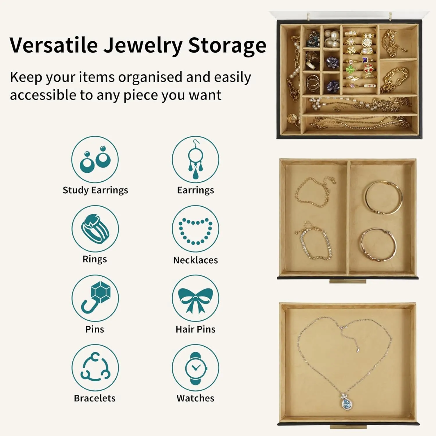 KAMIER Jewelry Box for Women, Acrylic Lid Jewelry Organizer with 2 Drawers for Necklaces Rings Earrings Bracelets, Jewelry Storage, Wedding Gifts, Black