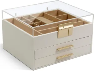 KAMIER Jewelry Box with Acrylic Lid, 3-Layer Jewelry Organizer, 2 Drawers, for Big and Small Jewelry, Earrings, Rings, Necklaces, Bracelets - Gift for Women and Girls, White