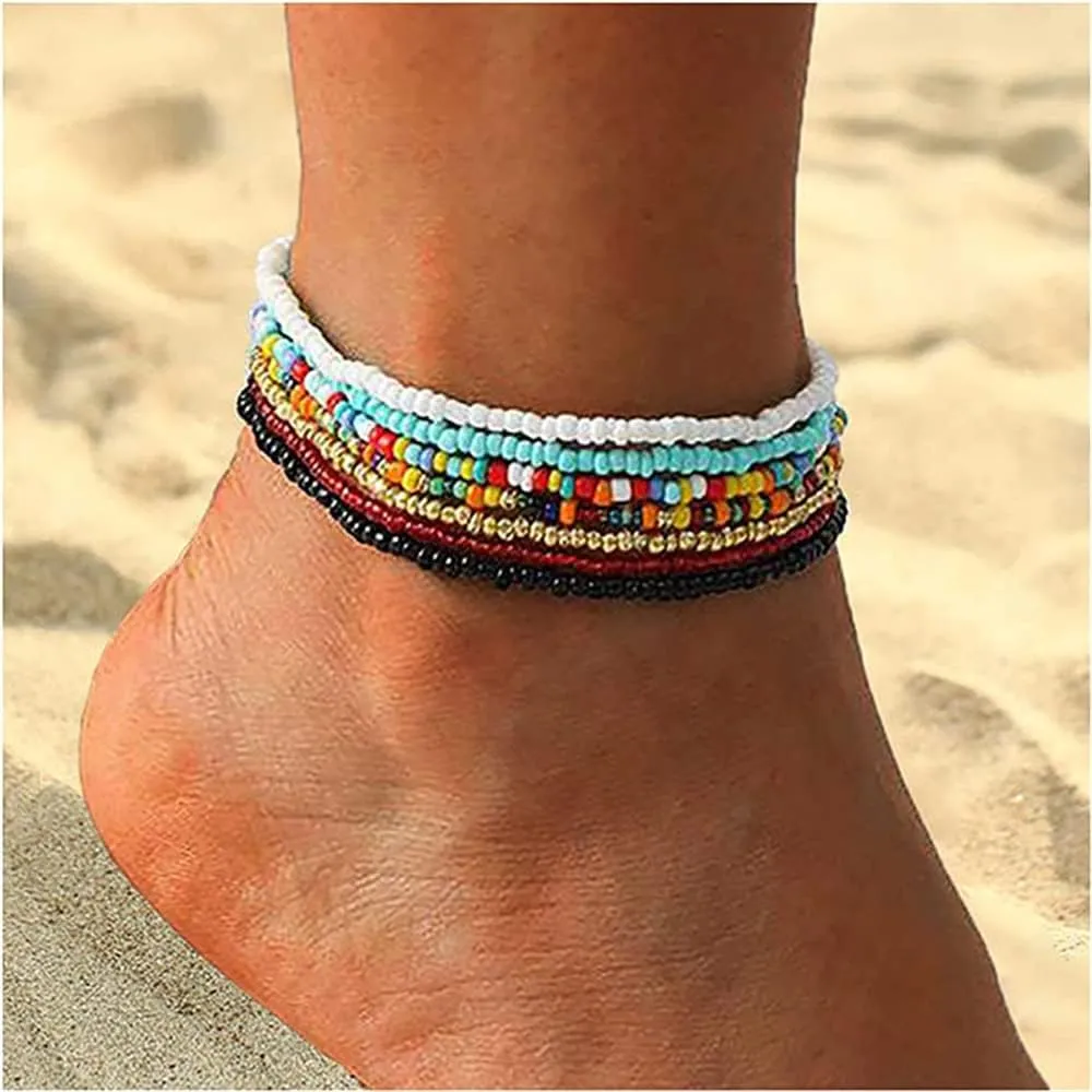 kelistom Boho Anklet for Women Teen Girls Handmade Elastic Beaded Ankle Bracelets for Women Summer Foot Jewelry