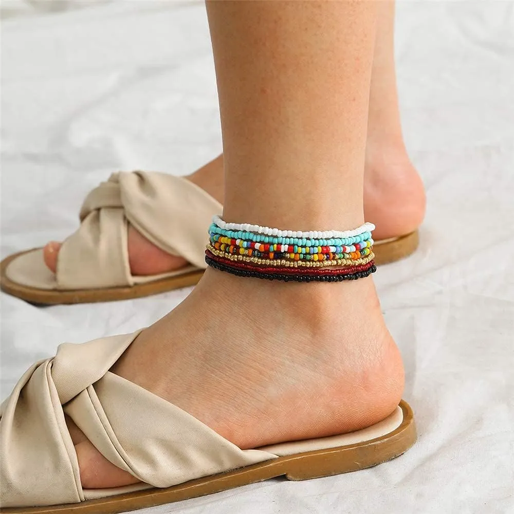kelistom Boho Anklet for Women Teen Girls Handmade Elastic Beaded Ankle Bracelets for Women Summer Foot Jewelry