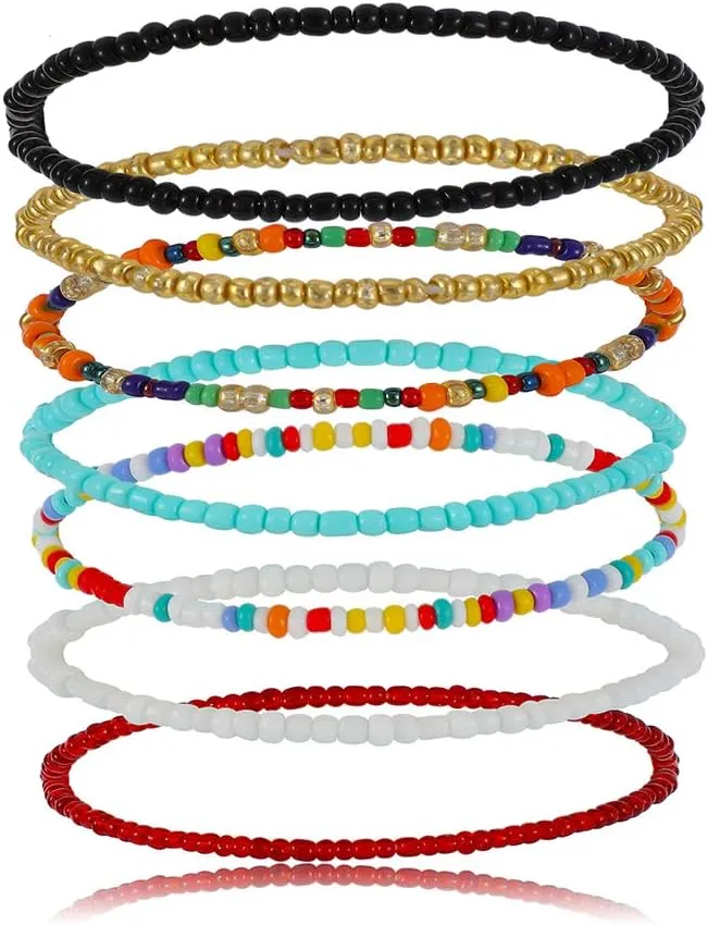 kelistom Boho Anklet for Women Teen Girls Handmade Elastic Beaded Ankle Bracelets for Women Summer Foot Jewelry