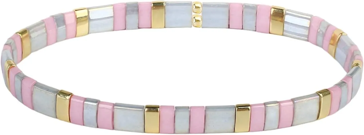 KELITCH Bohemian Friendship Stretch Bracelets Handmade Elastic Tila Beads Charm Bracelets for Women