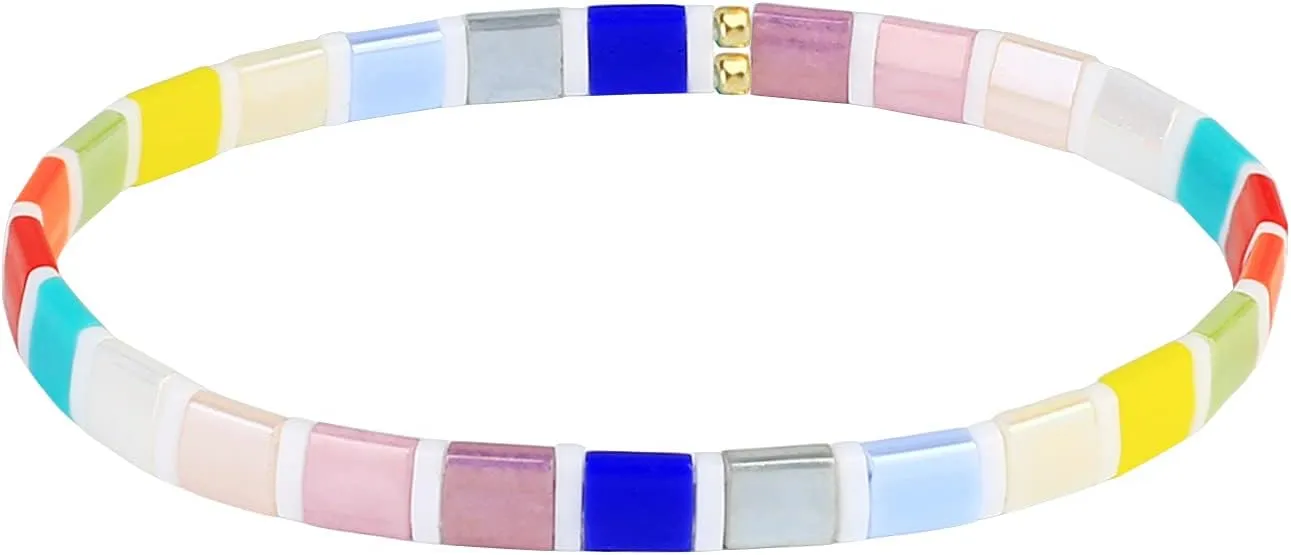 KELITCH Women Bracelets Colorful Tila Beads Stackable Stretch Friendship Bracelets