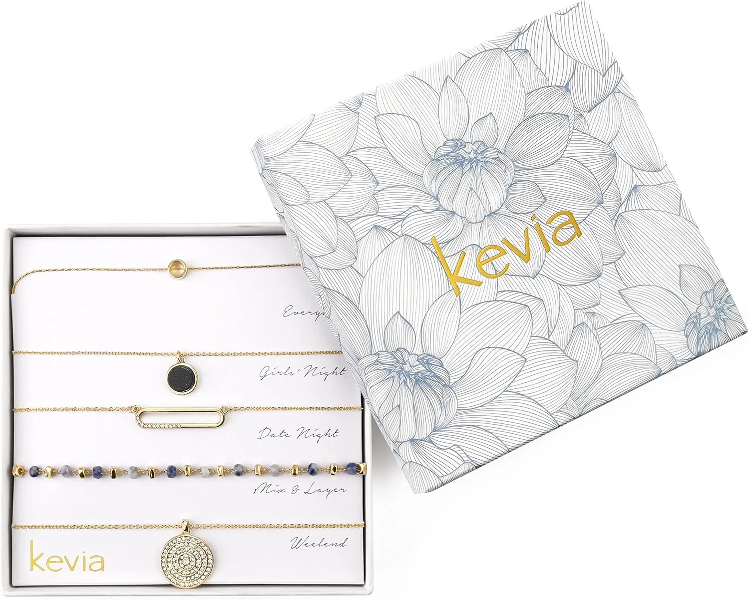 Kevia Set of 5 Silver and 18K Gold Necklace for Women and Girls, Elegant 18k Gold Plated Necklace with Intricate Design Layered Necklaces for Women