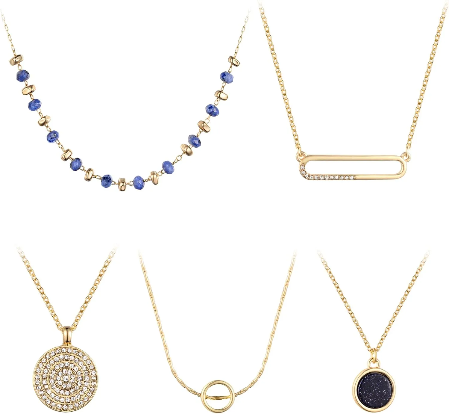 Kevia Set of 5 Silver and 18K Gold Necklace for Women and Girls, Elegant 18k Gold Plated Necklace with Intricate Design Layered Necklaces for Women