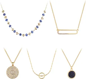 Kevia Set of 5 Silver and 18K Gold Necklace for Women and Girls, Elegant 18k Gold Plated Necklace with Intricate Design Layered Necklaces for Women