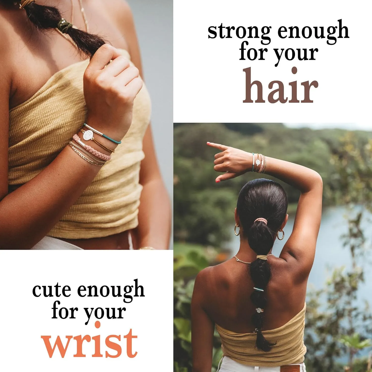 K'lani Aloha Bracelets for Women  Elastic Bracelets and Boho Hair Ties  Cute Hair Ties for Women and Hair Tie Accessories  Stylish Bracelets Boho Style for Hair and Wrist  Set of 5 (Medium)