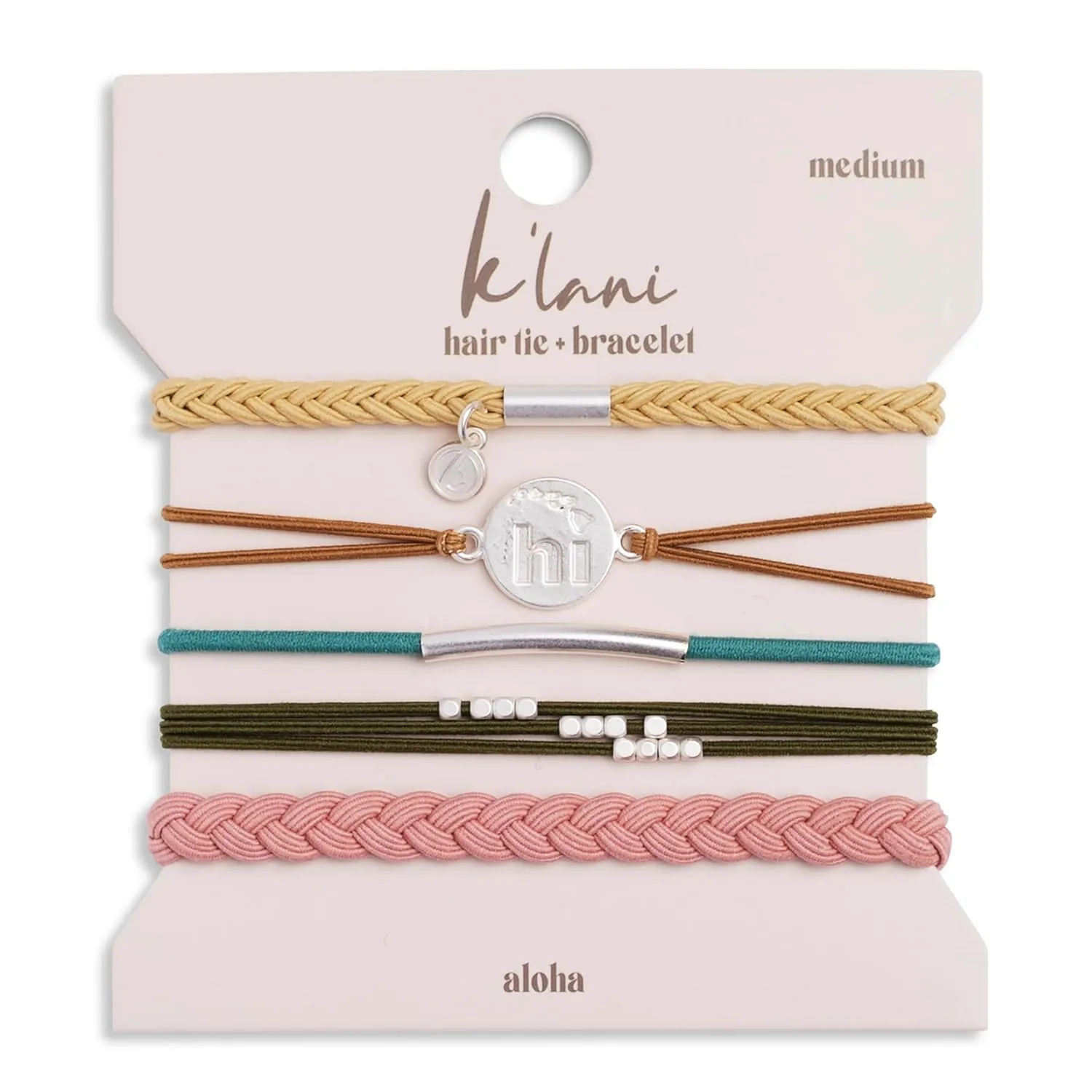 K'lani Aloha Bracelets for Women  Elastic Bracelets and Boho Hair Ties  Cute Hair Ties for Women and Hair Tie Accessories  Stylish Bracelets Boho Style for Hair and Wrist  Set of 5 (Medium)