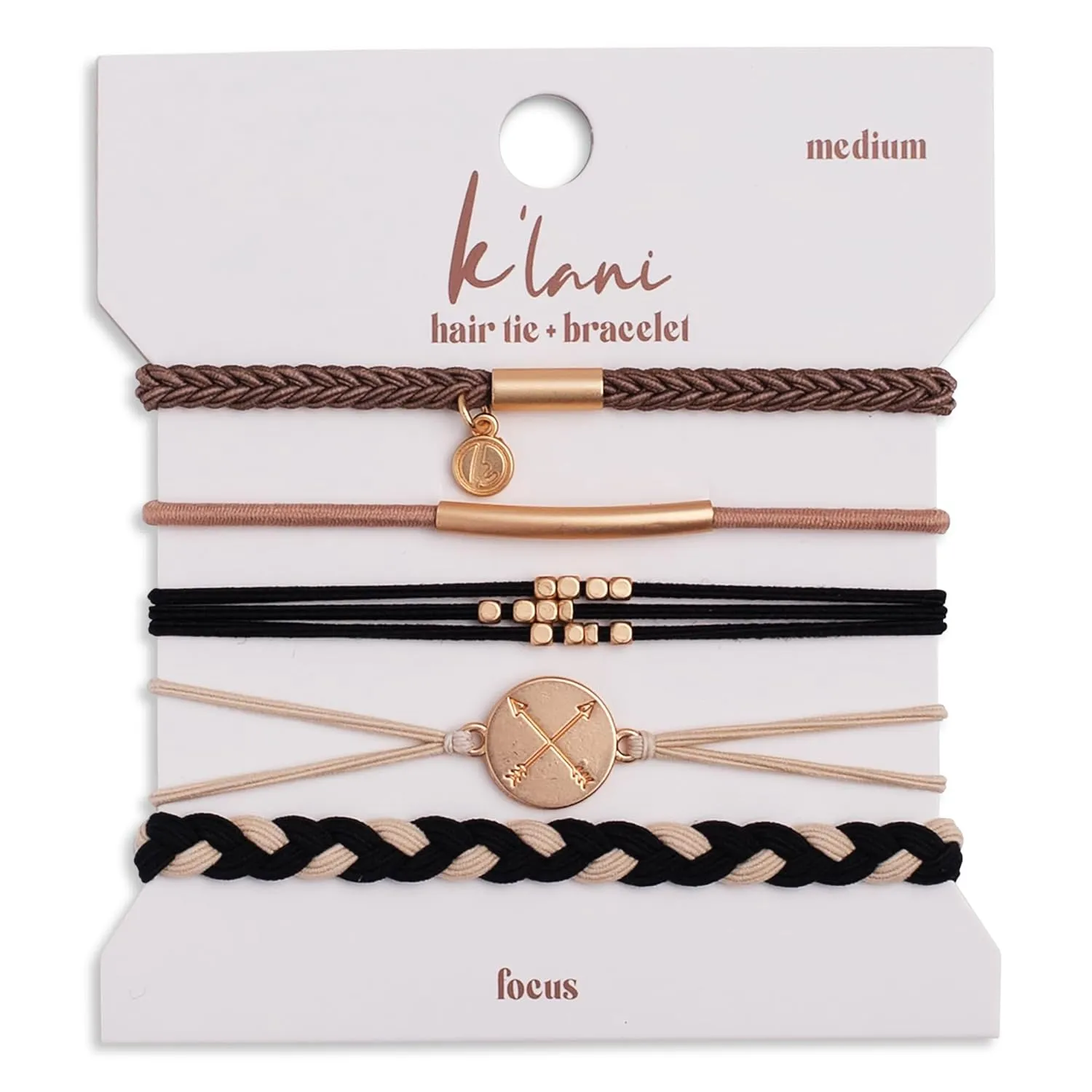 K'lani Focus Bracelets for Women  Elastic Bracelets and Boho Hair Ties  Cute Hair Ties for Women and Hair Tie Accessories  Stylish Bracelets Boho Style for Hair and Wrist  Set of 5 (Medium)