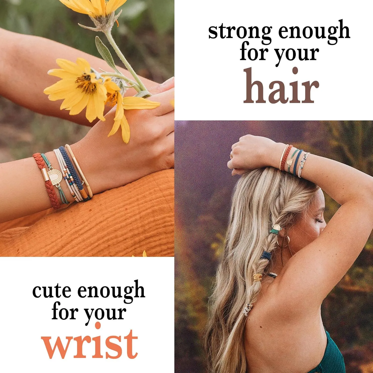 K'lani Imagine Bracelets for Women  Elastic Bracelets and Boho Hair Ties  Cute Hairties for Women and Hair Tie Accessories  Stylish Boho Style for Hair and Wrist  Set of 5 (Medium)