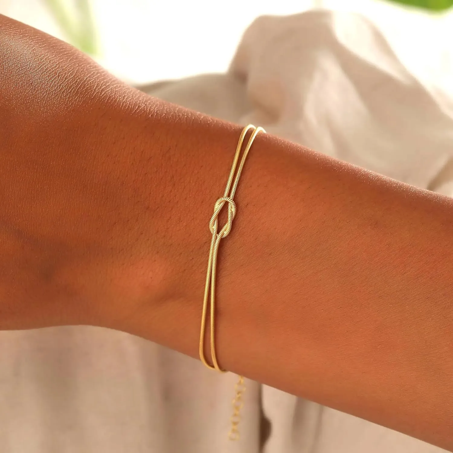 Knot Bracelets For Women 14K Real Gold Plated Love Knot Bracelet Adjustable Gold Bracelets for Women Dainty Snake Chain Infinity Forever Friendship Relationship Bracelets for Women Jewelry Gifts